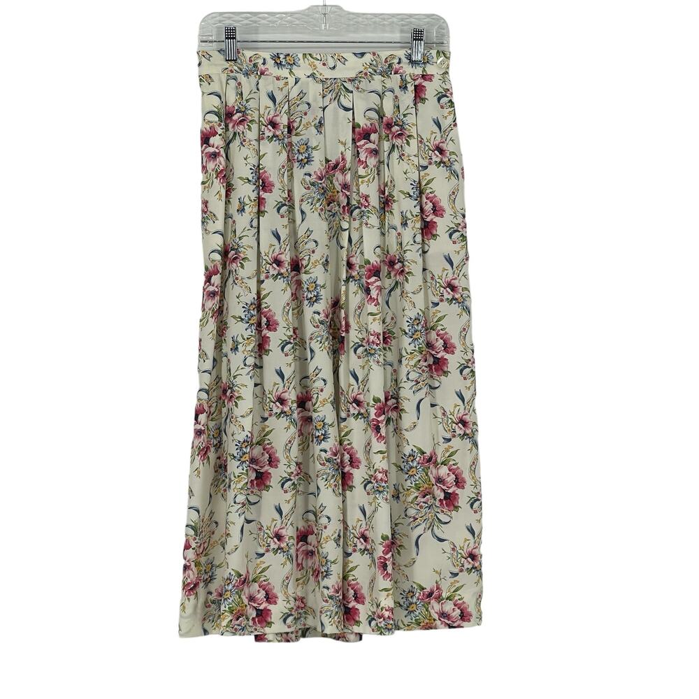 Susan Bristol Vintage Floral Pleated Maxi Skirt Sz 10 Fairy Garden Feminine